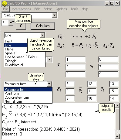 parameter form, point form, coordinates form and normal form